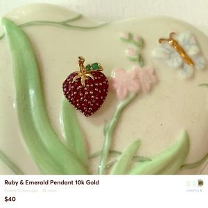 10k Gold Ruby & Emerald Strawberry Pendant